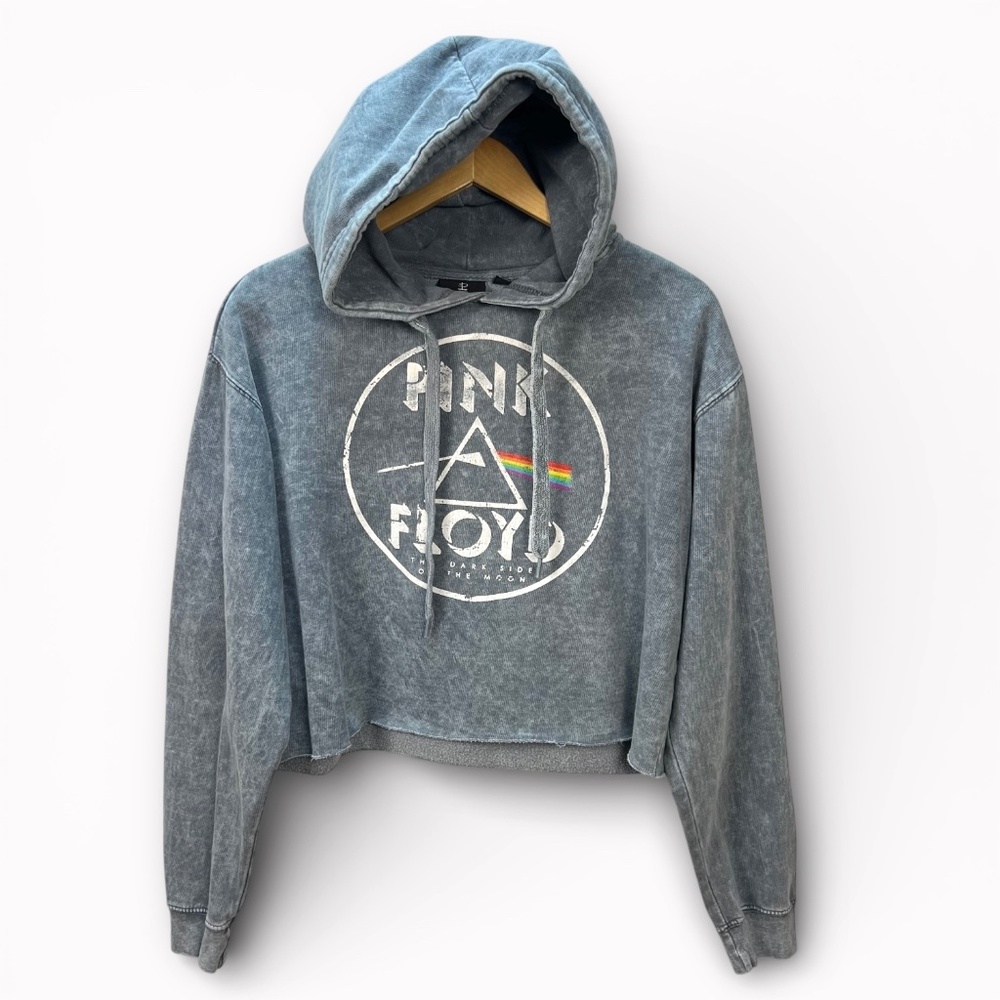 Pink Floyd Graphic Hoodie Cropped Pullover Sweatshirt Dark Side of Moon Womens M